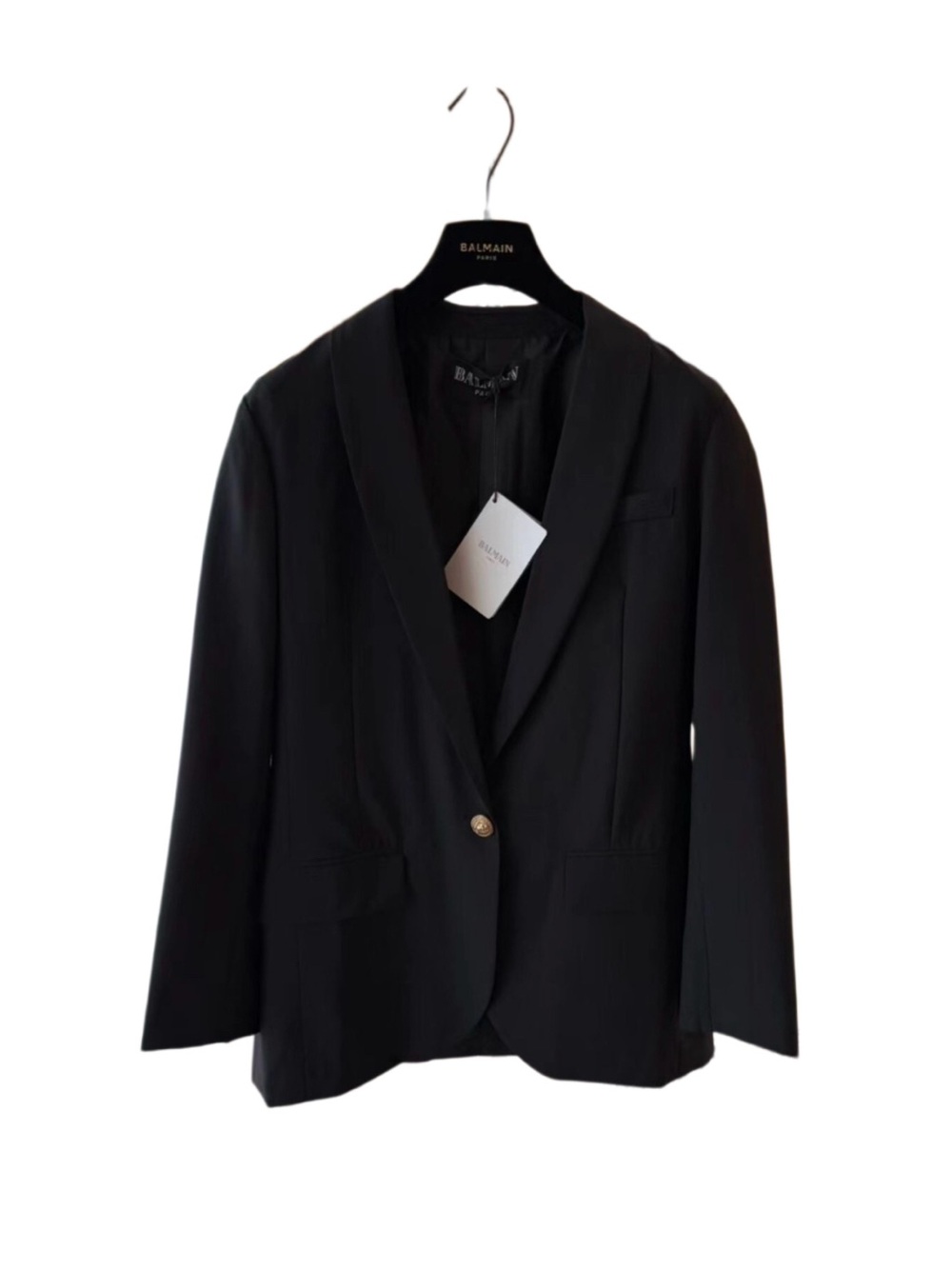 🚩steal Balmain Black Wool Blazer Label Detail